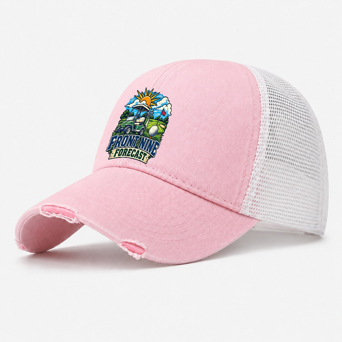 Front Nine Forecast Golf Life Washed Trucker Hat – Light Pink