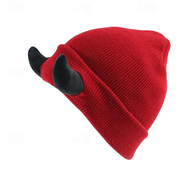 Men's Unisex Beanie Hat Winter Hats Beanies Skull Cap Knit Hat Black Red Knitted Cozy Daily Wear Going out Devil Warm
