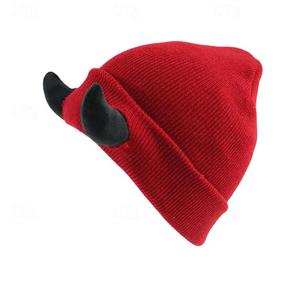 Men's Unisex Beanie Hat Winter Hats Beanies Skull Cap Knit Hat Black Red Knitted Cozy Daily Wear Going out Devil Warm
