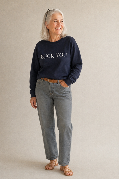Fuck Love You Fleece Sweatshirt – studio model photo