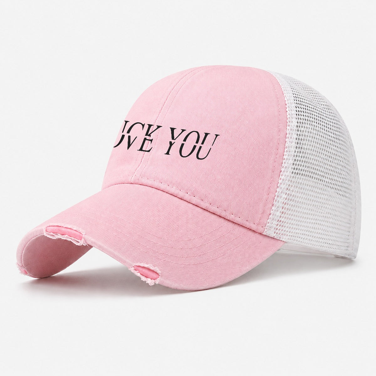 Fuck Love You Washed Trucker Hat – Light Pink
