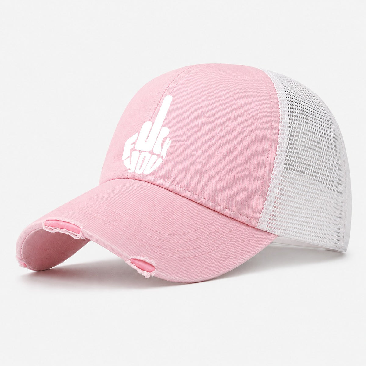 Fuck You! Cap Design Washed Trucker Hat – Light Pink