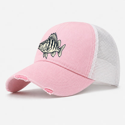 Geometric Perch Fishing Elegant Washed Trucker Hat – Light Pink