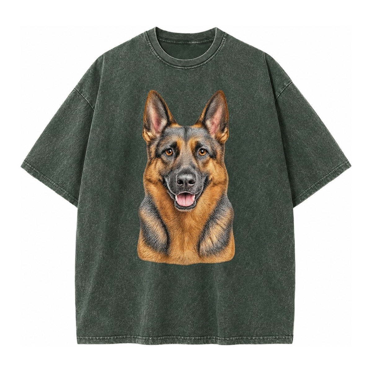German Shepherd Portrait Vintage T-shirt – Forest Mist(Green)