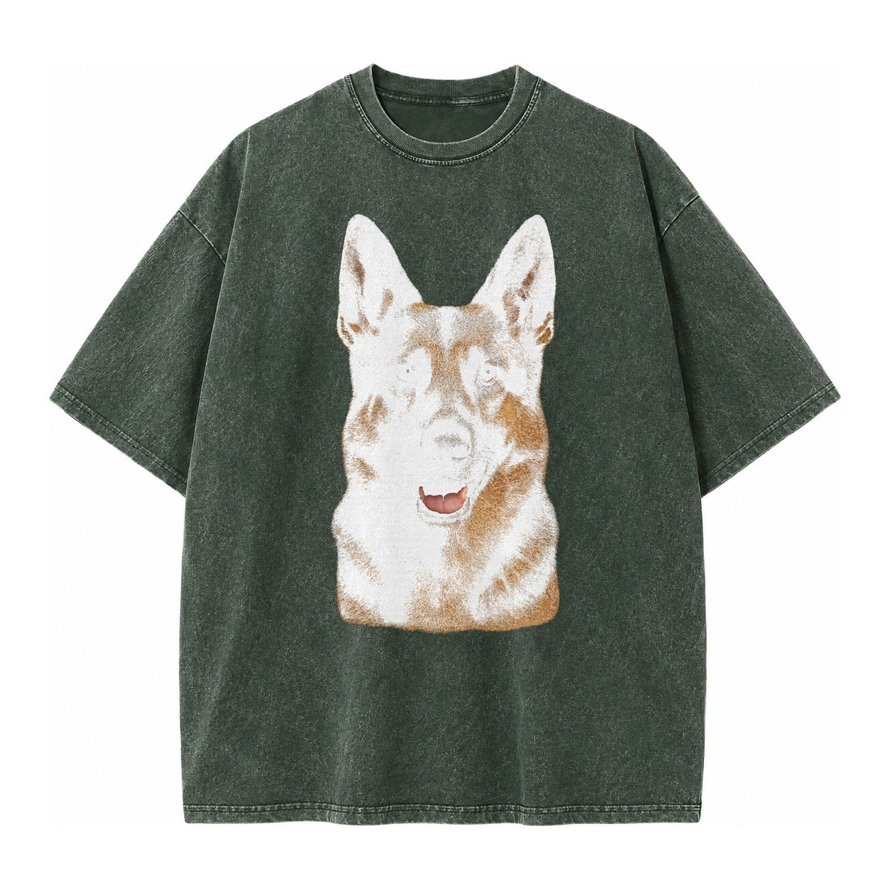 German Shepherd Portrait Vintage T-shirt – Forest Mist(Green)