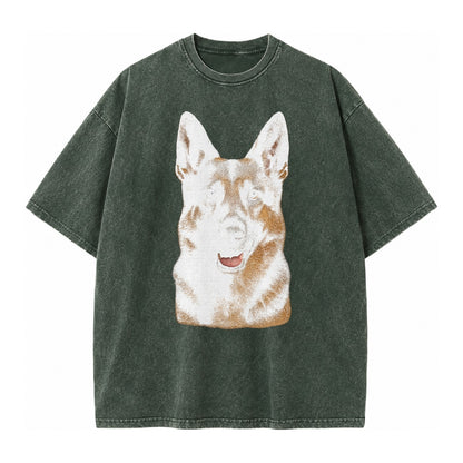 German Shepherd Portrait Vintage T-shirt – Forest Mist(Green)