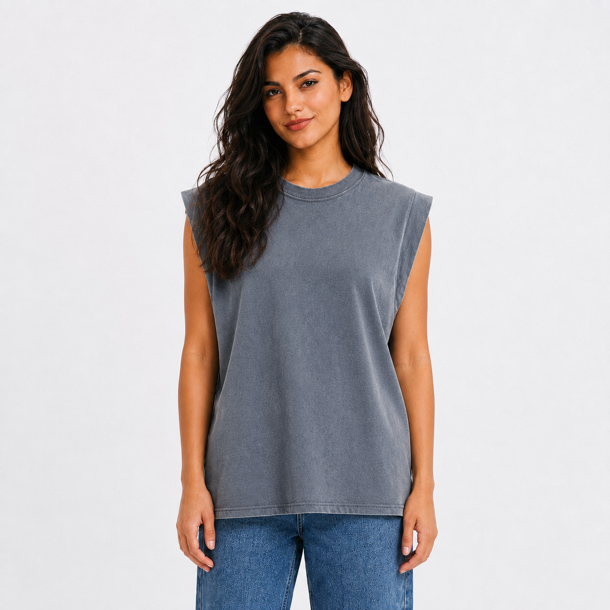 German Shorthaired Pointer 2 Vintage Washed Tank – grey worn by a model