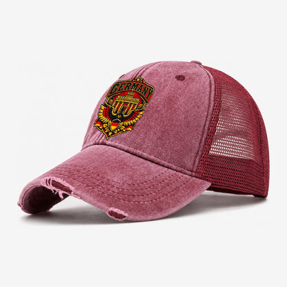 Germany Retro Badge Country Logos Washed Trucker Hat – Wine Red