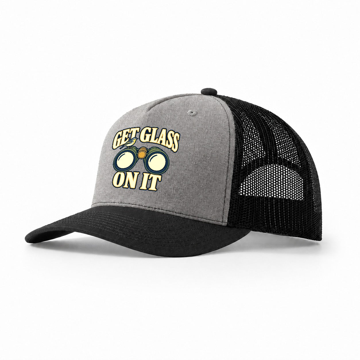 Get Glass On It Birdwatching Trucker Hat – Grey Black
