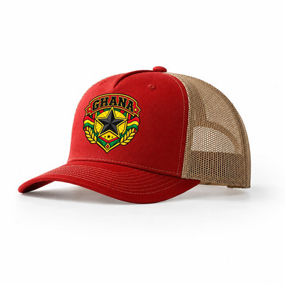 Ghana Retro Badge Country Logos Trucker Hat – Red Khaki