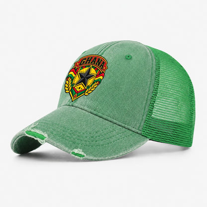 Ghana Retro Badge Country Logos Washed Trucker Hat – Ink Green