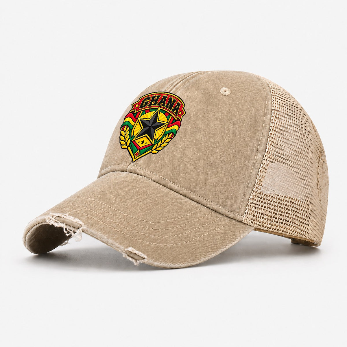 Ghana Retro Badge Country Logos Washed Trucker Hat – Khaki