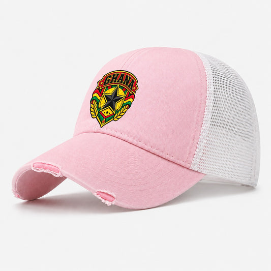 Ghana Retro Badge Country Logos Washed Trucker Hat – Light Pink