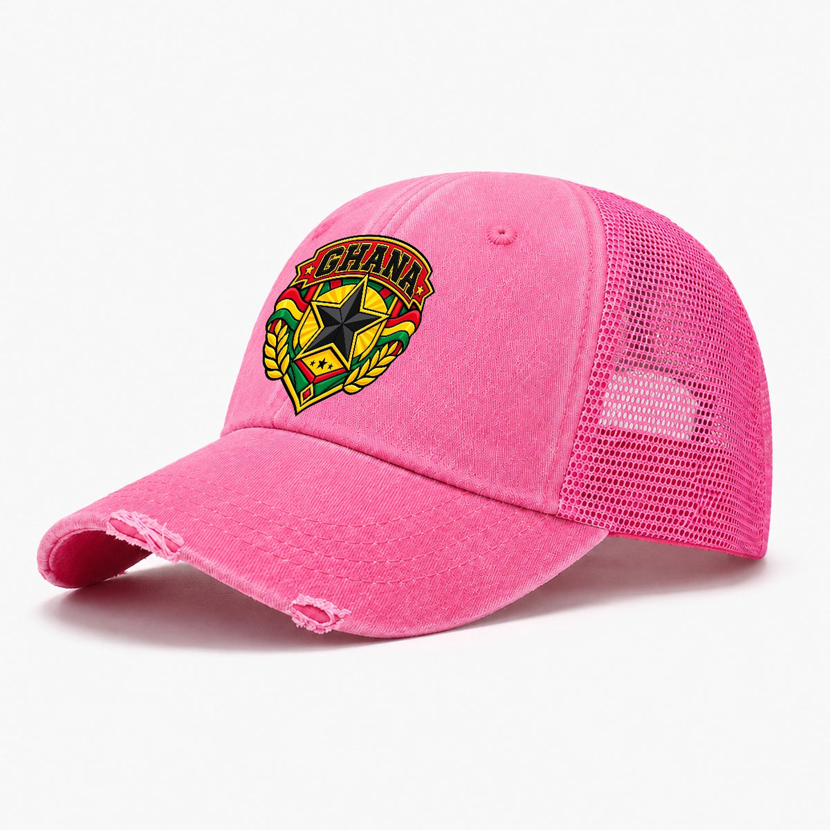 Ghana Retro Badge Country Logos Washed Trucker Hat – Rose