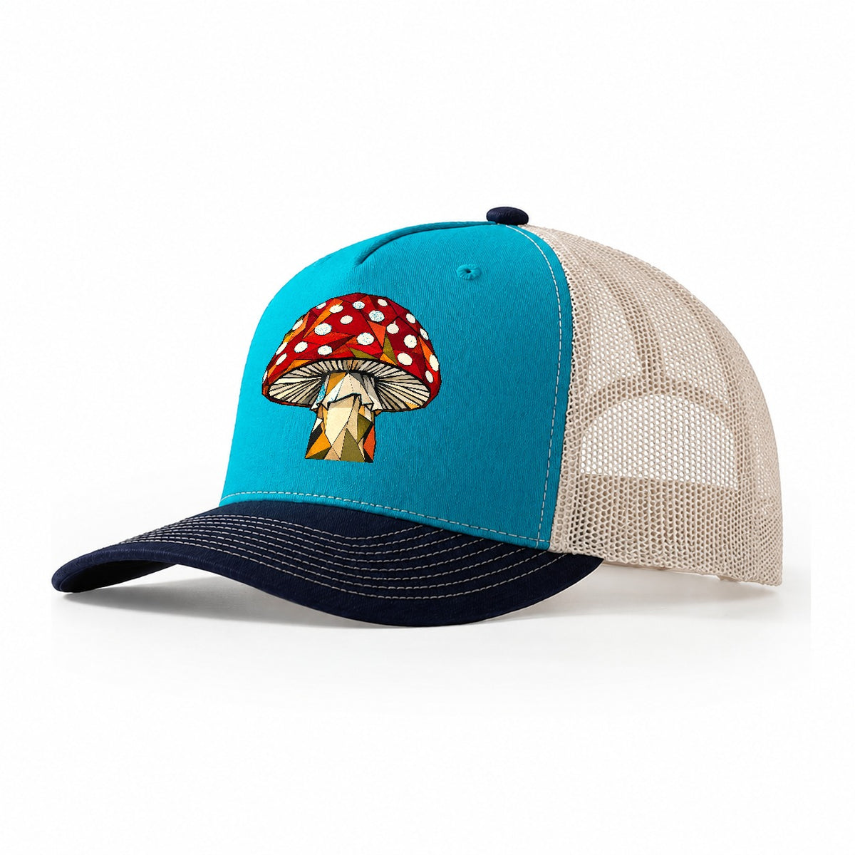 Giant Mushroom Forest Trucker Hat – Teal Navy