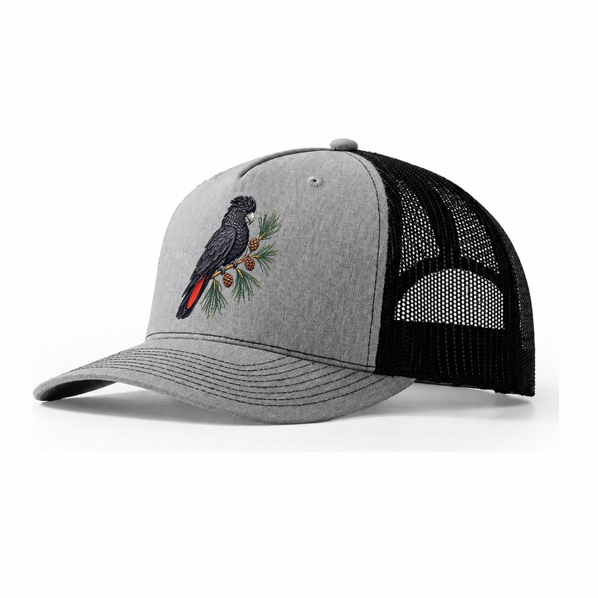 Glossy Black Cockatoo And She Oak Cones Australia Cultural Icons Trucker Hat – Sport Grey Black