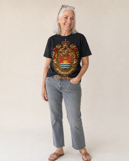 Golden Peace Embroidered Classic T-shirt – studio model photo