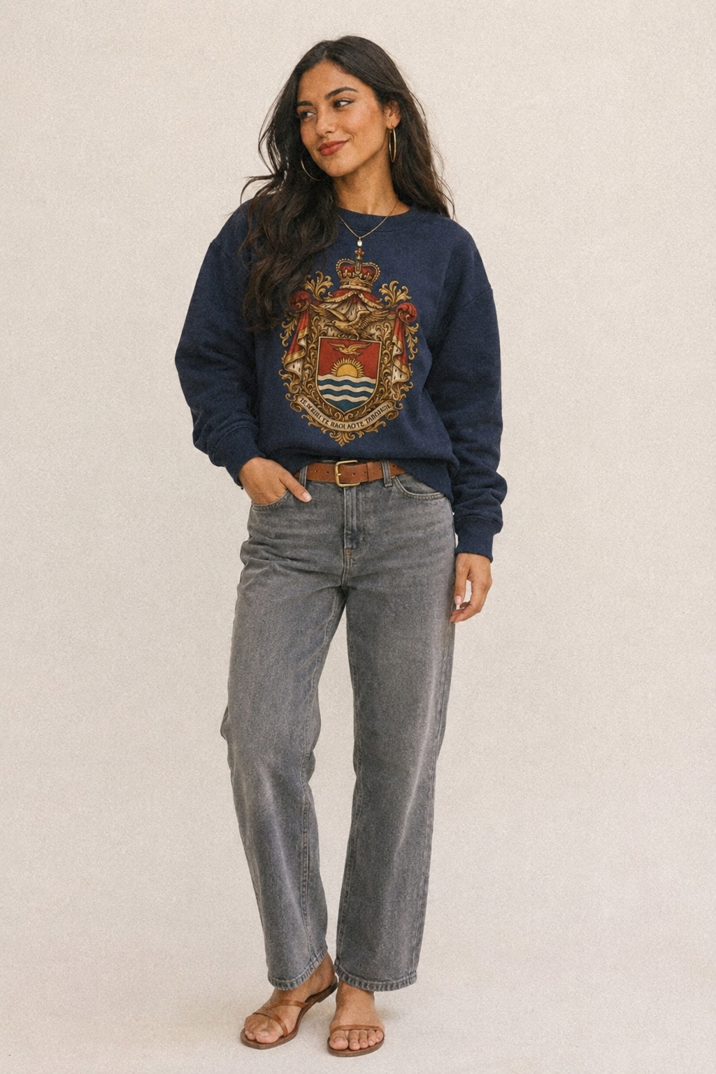 Golden Peace Embroidered Fleece Sweatshirt – studio model photo