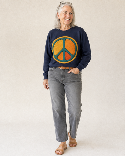 Golden Peace Fleece Sweatshirt – studio model photo