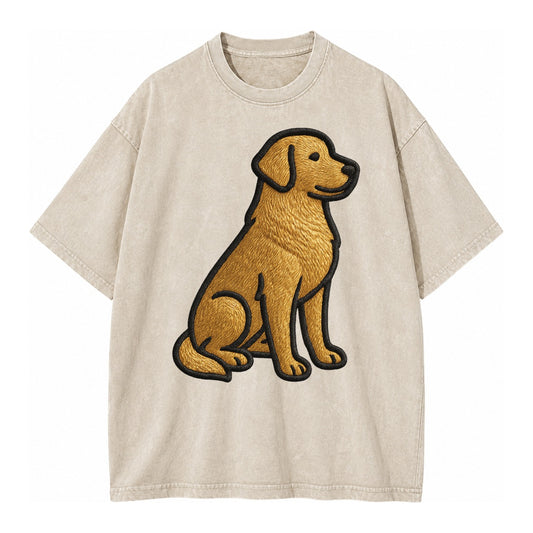 Golden Retriever - Contemporary geometri - Vintage T-shirt – Off White