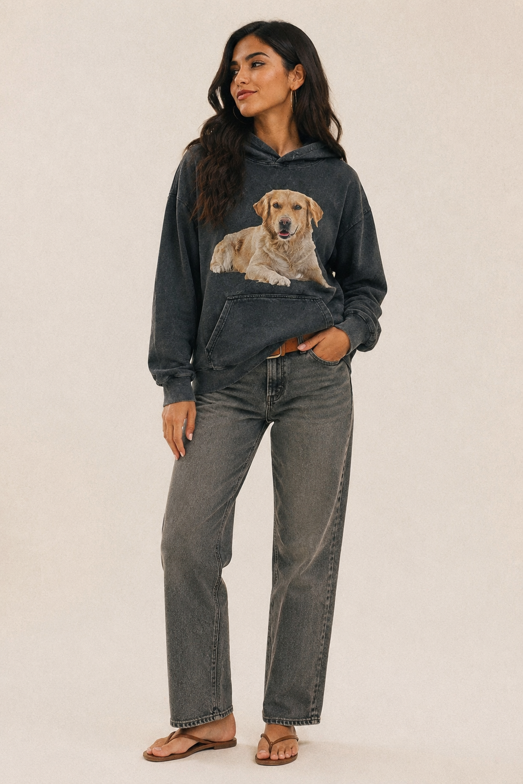 Golden Retriever Laying Dow Vintage Washed Hoodie – studio model photo
