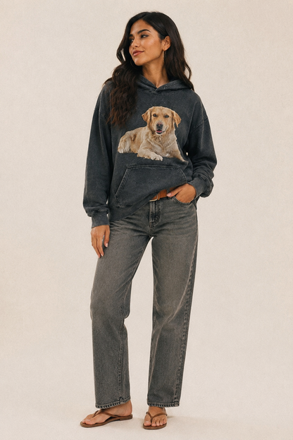 Golden Retriever Laying Dow Vintage Washed Hoodie – studio model photo