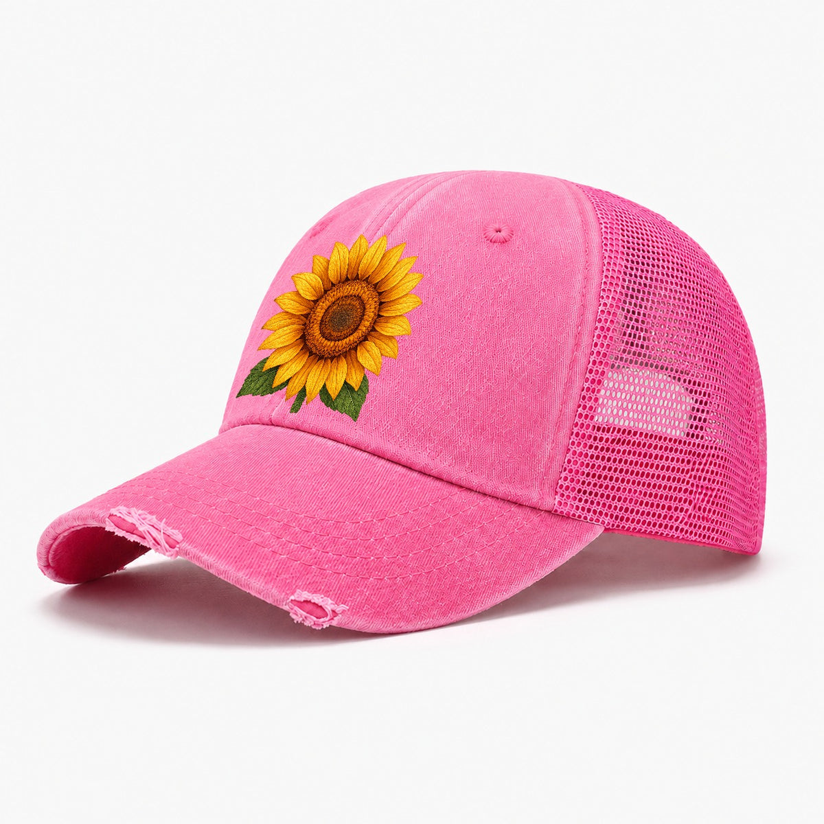 Golden Sunflower Bloom Washed Trucker Hat – Rose
