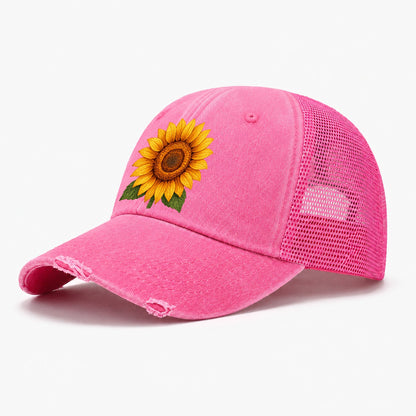 Golden Sunflower Bloom Washed Trucker Hat – Rose