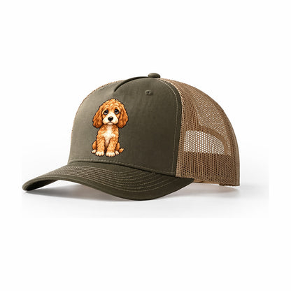 Goldendoodle Sitting Sweetheart Trucker Hat – Olive Khaki