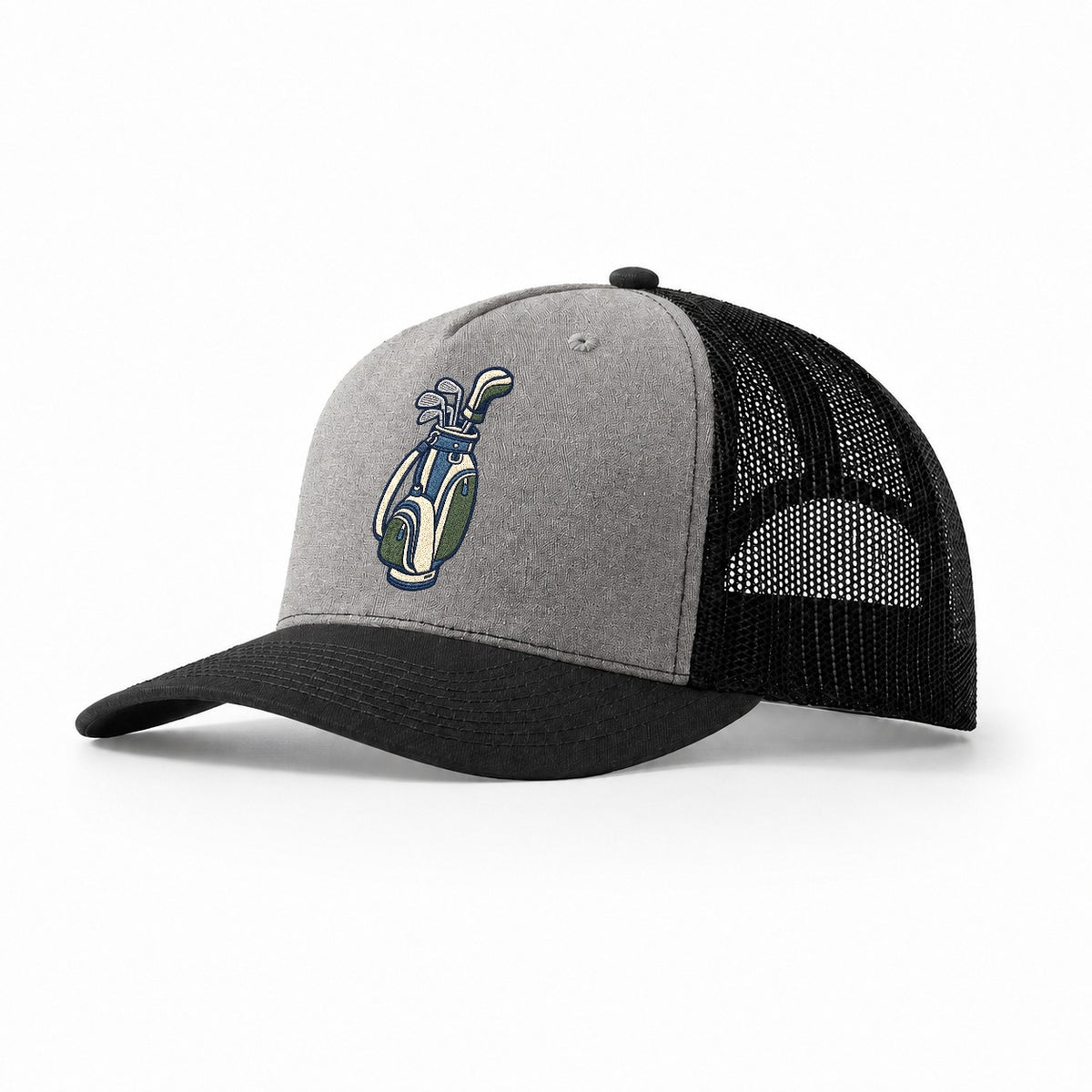 Golf Bag Tiny Solo Marks Trucker Hat – Grey Black