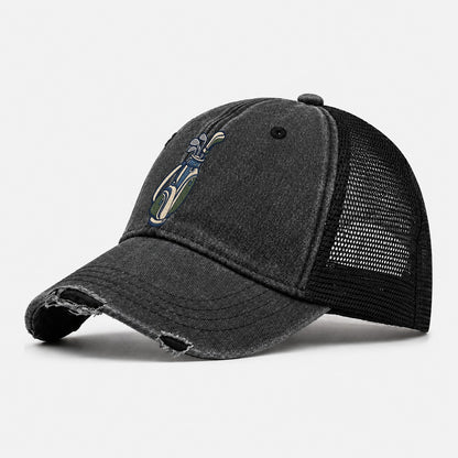 Golf Bag Tiny Solo Marks Washed Trucker Hat – Black