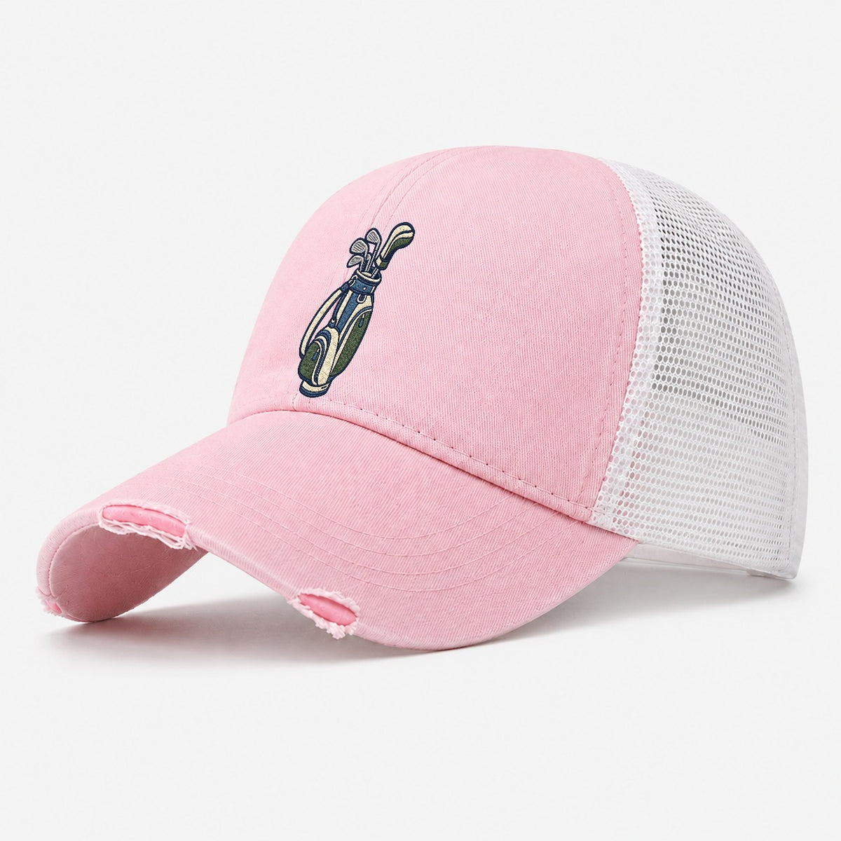 Golf Bag Tiny Solo Marks Washed Trucker Hat – Light Pink