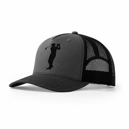 Golfer Mid-Swing With Driver Trucker Hat – Dark Grey Black