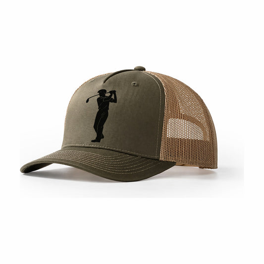 Golfer Mid-Swing With Driver Trucker Hat – Olive Khaki