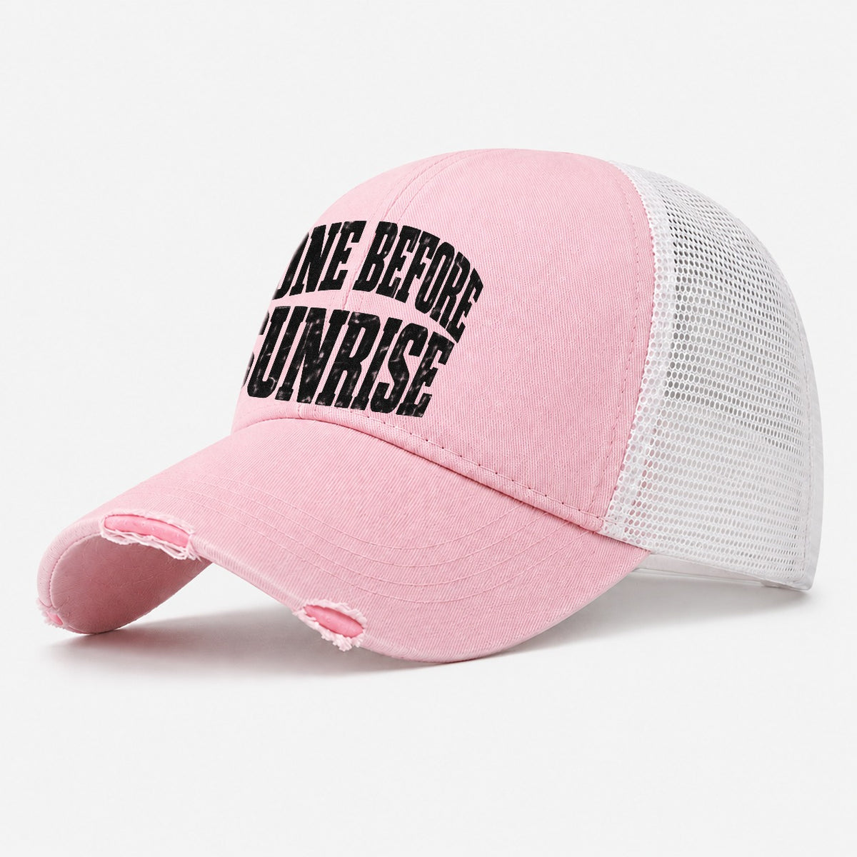 Gone Before Sunrise Fishing Club Washed Trucker Hat – Light Pink