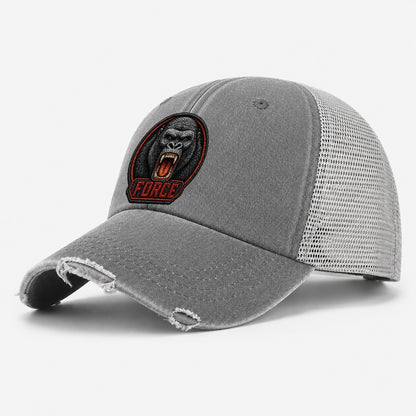 Gorilla Force Badge Washed Trucker Hat – Grey