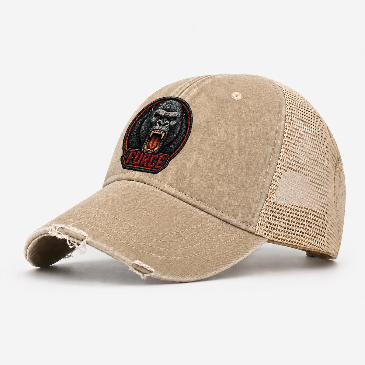 Gorilla Force Badge Washed Trucker Hat – Khaki