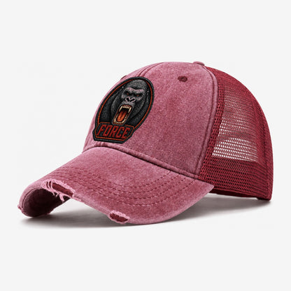 Gorilla Force Badge Washed Trucker Hat – Wine Red