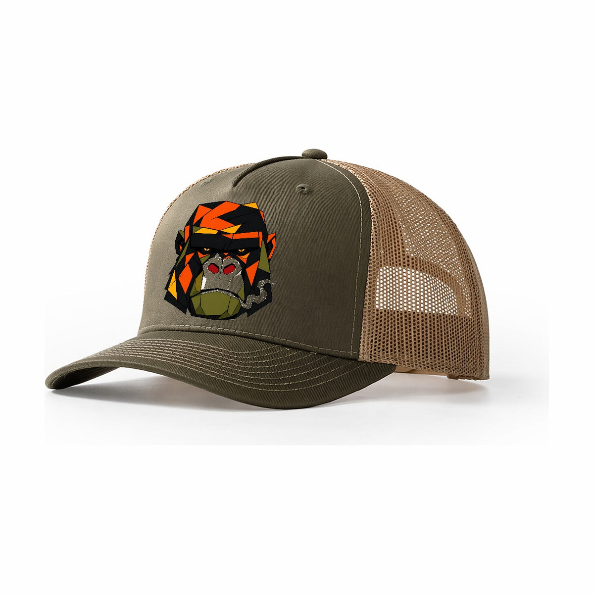 Gorilla Stare Frontal Trucker Hat – Olive Khaki