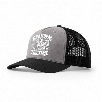 Grandpas Tee Time Golf Life Trucker Hat – Grey Black