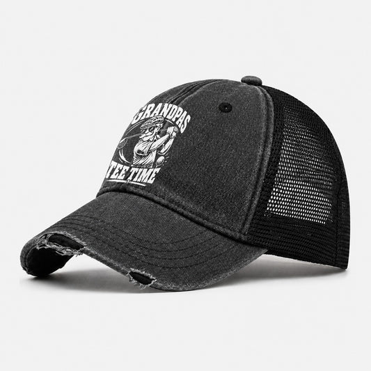 Grandpas Tee Time Golf Life Washed Trucker Hat – Black