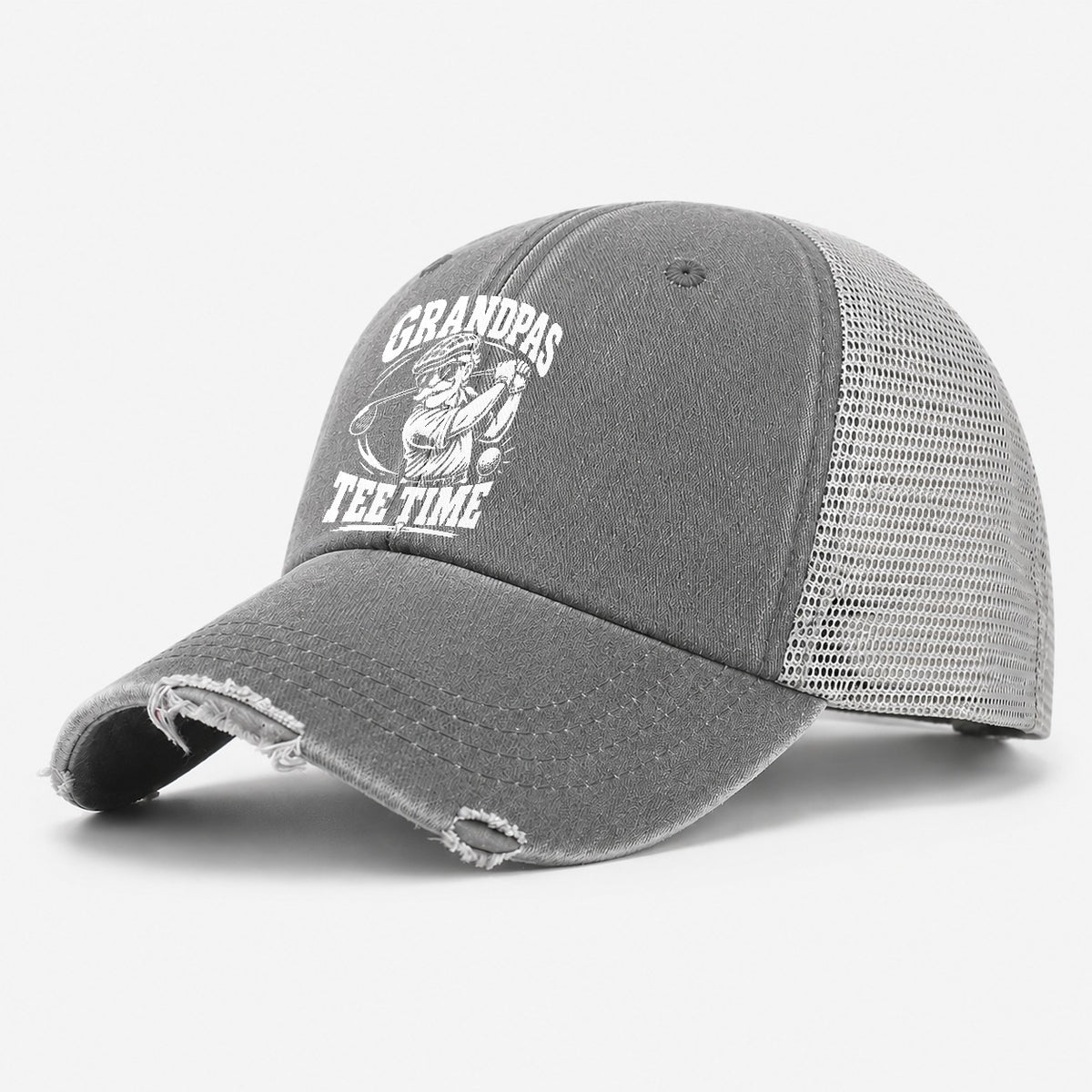 Grandpas Tee Time Golf Life Washed Trucker Hat – Grey