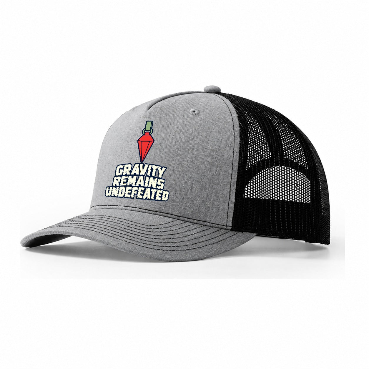 Gravity Remains Undefeated Rock Climbing Trucker Hat – Sport Grey Black
