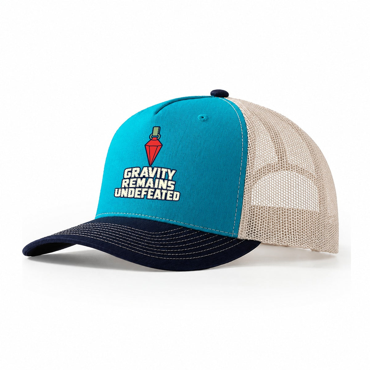 Gravity Remains Undefeated Rock Climbing Trucker Hat – Teal Navy