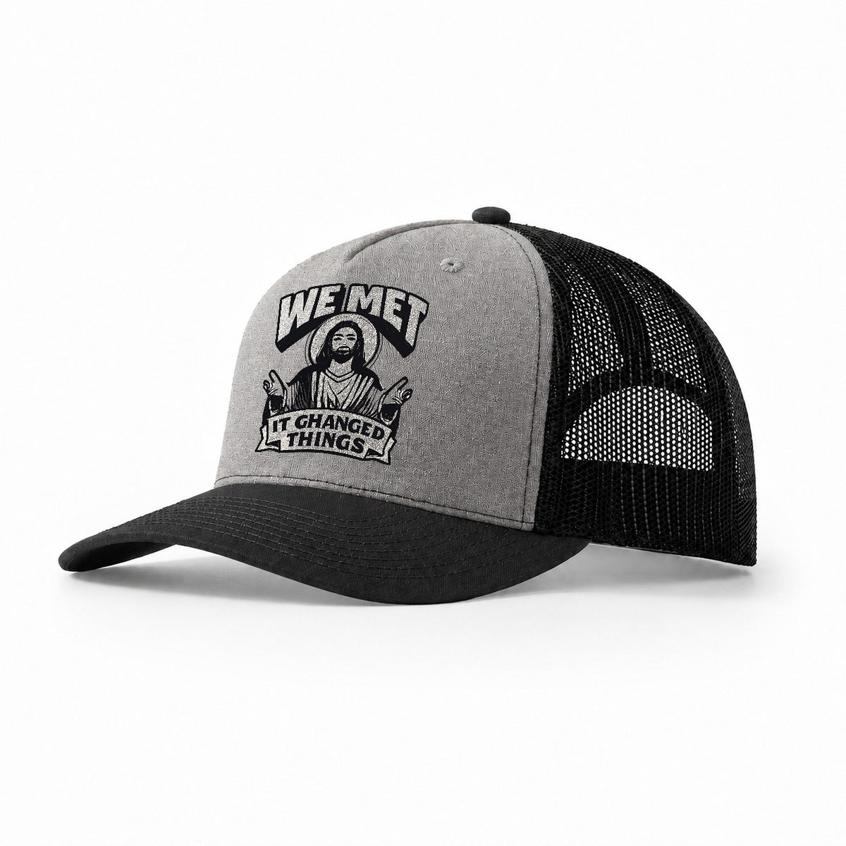 Saint Recalling Turning Point Trucker Hat – Grey Black