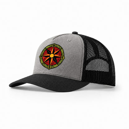 Compass Rose Navigator Trucker Hat – Grey Black