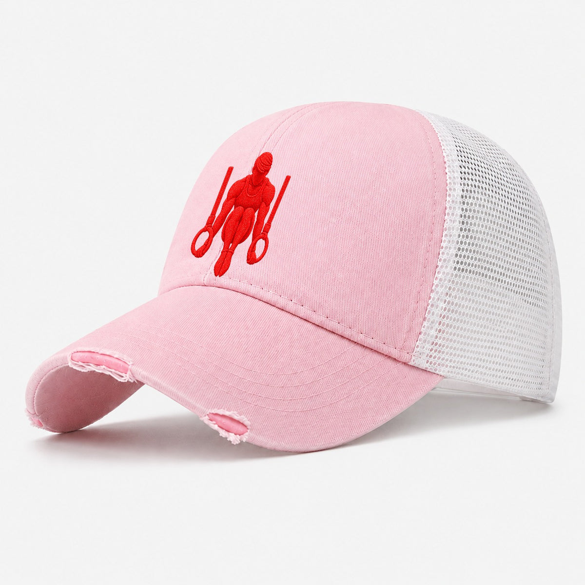 Gymnast Ring Support Tuck Micro Motion Mark Washed Trucker Hat – Light Pink