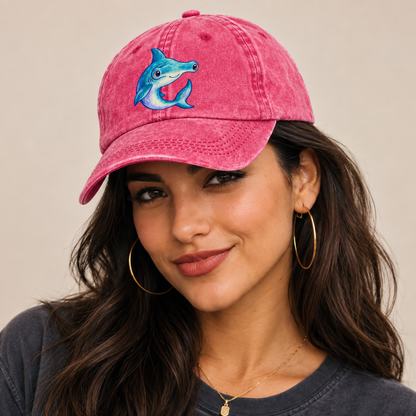 Hammerhead Shark Crescent Turn Sea Sprite Classic Cap — studio model wearing the hat