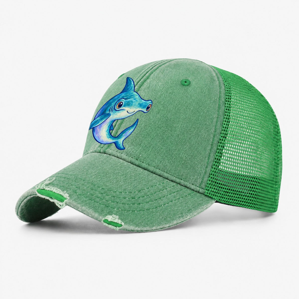 Hammerhead Shark Crescent Turn Sea Sprite Washed Trucker Hat – Ink Green