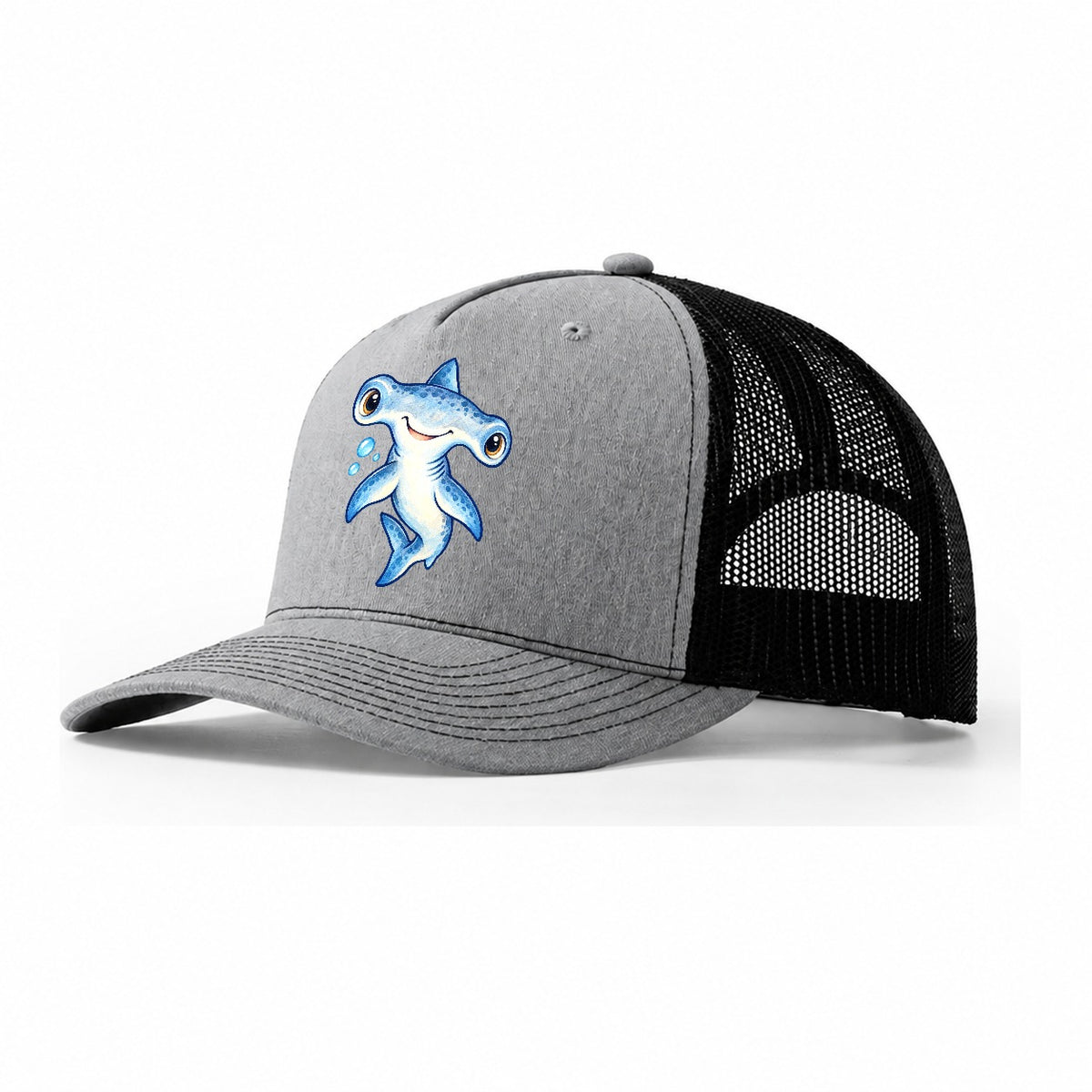 Hammerhead Shark Curious Tilt Sea Sprite Trucker Hat – Sport Grey Black